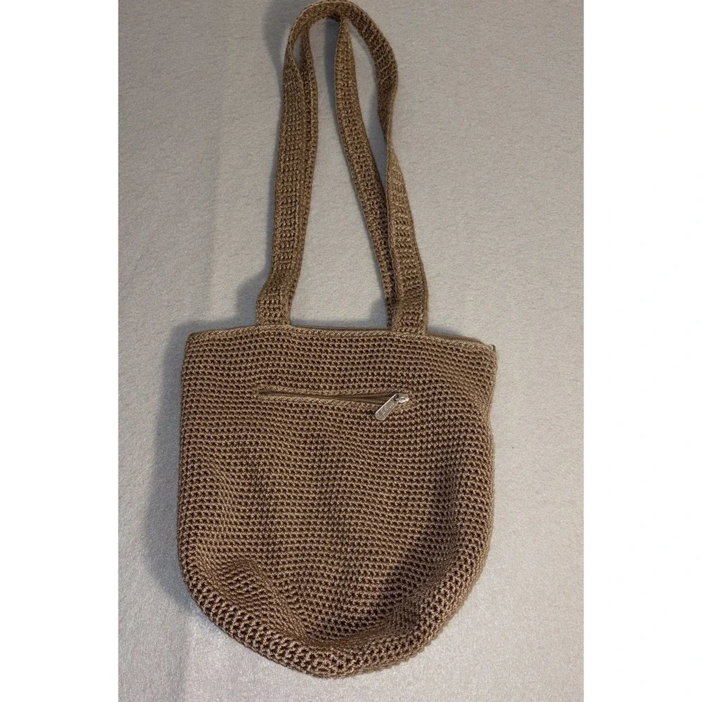 The Sak Tan Light Brown Crochet Slouchy Shoulder Bucket Bag Handbag Purse